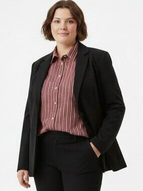 Foxcroft Wrinkle Free Black/Red/White Striped Button Down Shirt 24W